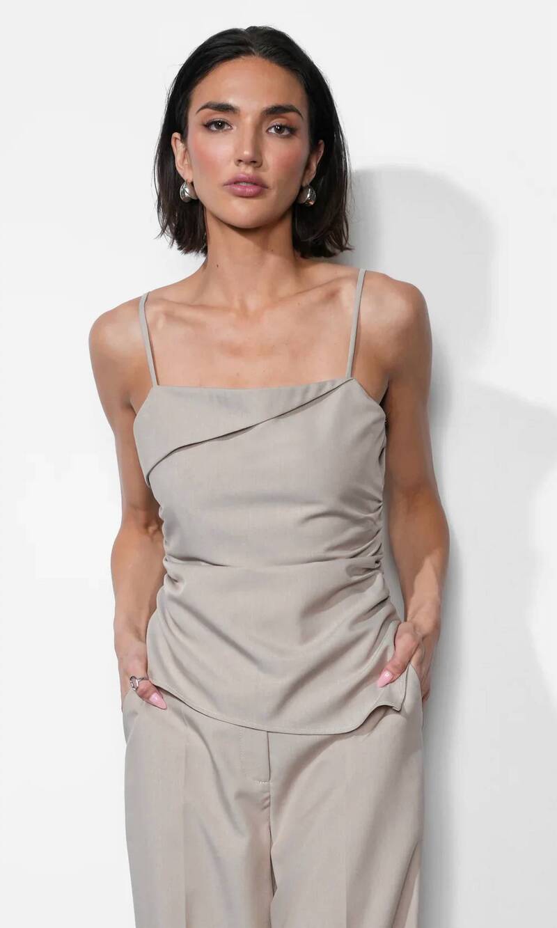 NEW GREYLIN acacia foldover asymetric top in beige